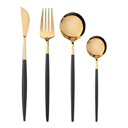 Set Cubiertos 16 Piezas de Acero inoxidable Dorado Negro