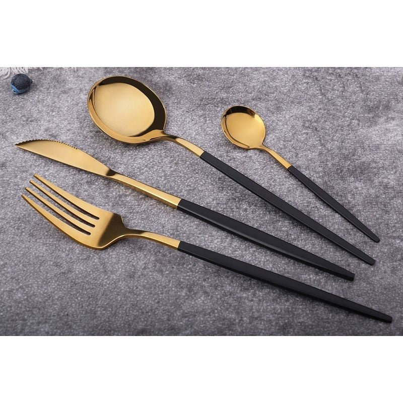 Set Cubiertos 16 Piezas de Acero inoxidable Dorado Negro